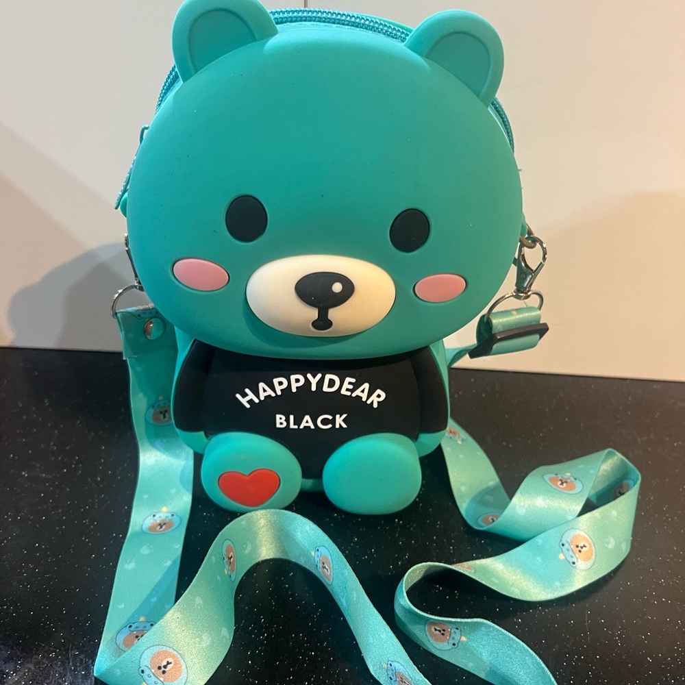 Happy Dear Black Teal Bear Crossbody Bag